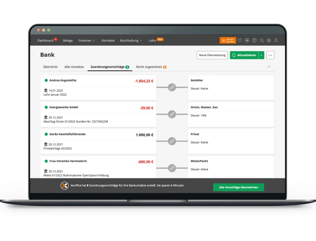 Lexware Office – Intelligente Bankzuweisung mit KI-Zuordnungsvorschlägen
