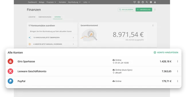 Lexware Office Multibanking – Kontenübersicht